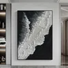 그림 캔버스 두꺼운 안료 현대 그림 흑백 캔버스 아크릴 100% 손으로 그린 ​​간단한 추상 유화 현대 미술 230331