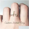 Band Rings Az English Letter Fashion Woman Handwound Alphabet Open Adjustable Ring Party Jewelry Gift For Lady Girlsy Drop De Dhgarden Dhcxw