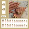 Faux Ongles 24pcs Long Amande Faux French Glitter Lines Love Heart Press On Full Cover Nail Tips Amovible