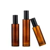 wholesale Amber Glass Pump Bottles Flat Shoulder Refillable Spray Bottle for Serum Essential Oil Perfume Lotion 20ml 30ml 50ml 60ml 80ml 100ml 120mm