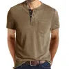 Camisetas masculinas 2023 Summer Henley Collar Camisetas masculinas de manga curta masculina casual masculina camiseta de algodão sólido para homens