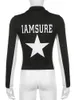 Dames Trench Coats CuteAndPsycho Star Print Y2K Slim Jackets Patchwork Streetwear Zip Up Fashion Outfits Vintage Harajuku Chic Letter 230331