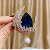 Broches Coréen Élégant Bleu Cristal Haut de gamme De Luxe Zircon Perle Fleur Broche Broche Pour Manteau Pull Femmes Cadeaux En Gros Bijoux Broche