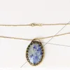 Natural Crystal Stone Necklace Pendant Oval CAB Cabochon Bead Brass Base White Dot Blue egg Pendants Jewelry for Women