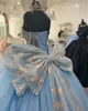 Robes de quinceanera en tulle bleu clair avec papillons arc sweetheart rain de bal sweet seize robes de fête de bal vestidos de 15