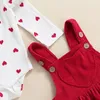 Ensembles de vêtements est Baby Girls Valentines Day Suit Heart Pattern Ruffle Manches longues Oneck Romper TopsCorduroy Jarretelle Jupe 018M 230331