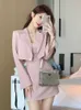 Zweiteiliges Kleid Herbst Rosa Set Frauen Blazer CoatStrap Weibliche Lässige Koreanische Mode Schlanker Eleganter Anzug 230331