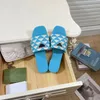 Woman Embroidered Fabric Slides Slippers Multicolor Embroidery Mules Womens Home Flip Flops Triangle logo Casual Sandals Summer Leather Flat Slide Rubber Sole