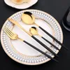 Conjuntos de utensílios de jantar conjunto de aço inoxidável de aço inoxidável ouro preto 24 peças talheres de mesa de tabela de talheres colher de chá de cozinha de cozinha 230331