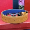 Ceinture d'impression unie pour hommes et femmes, mode rétro double face, boucle lisse réversible, ceintures décontractées de luxe de styliste en cuir de vache, largeur 3.3cm