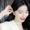 Dangle Küpeler Mor Kristal Çiçek Sapı Kadın Kore Moda Takı Düğün Partisi Elegance Set Aksesuarları