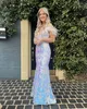 Iridescent Sequine Pattern Prom Dress 2k23 Feather Off-Shoulder Lady Girl Pageant Formal Party Wedding Guest Red Capet Runway Black-Tie Gala Hoco Gown Orange Fuchsia