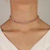 Chaînes Or Rose Couleur Pleine CZ Miami Cubain Lien Chaîne Ras Du Cou Sparking Bling Femmes Hip Hop Glacé Collier De Mariage