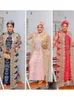 Etniska kläder Afrikanska parti spetsar broderad kappa och pressad diamantmönster lång klänning med halsduk för lady lscp# 230331