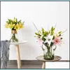 Decorative Flowers Wreaths Artificial Lily Real Touch White Pink Yellow Living Room Home Office Bridal Flower Drop Deliver Dh354