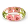 Bangle 2023 Handmade Resin Pink Dried Flower Green Leaf Bracelet Gift For Women Jewelry