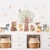 Stickers muraux Dessin animé aquarelle bois animal ours lapin arbre étoile papier peint chambre d'enfant bébé pépinière décalque chambre décoration de la maison 230331