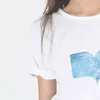 Carta de camiseta feminina impressa 2023 Roupas de verão estampando algodão camiseta vintage camise