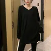 Women's T Shirts Spring Autumn V Neck Solid Long Sleeve Oversized Basic All Match Tee Shirt Women Casual Loose Simple Tunic Top Female