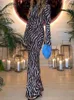 Casual Kleider Braun Zebra Streifen Maxi Kleid Frauen Elegante Dünne Boho Knöchel-länge Weibliche Frühling Sommer Langarm Party 2023