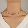 Chaînes Or Rose Couleur Pleine CZ Miami Cubain Lien Chaîne Ras Du Cou Sparking Bling Femmes Hip Hop Glacé Collier De Mariage