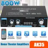 Karaok Player AK35 800W Home Digital Amplifiers Audio 110240V Amplificador de dente de baixo HiFi FM Usb Auto Music Subwoofer SERS 230331