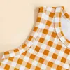 Baby Girls Summer Clothes Plaid ärmlösa tank tops och blommigt tryck avslappnad shorts pannbandsset