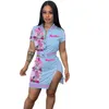 Abiti eleganti da donna Designer 2023 New Summer Baseball Tute Manica corta Set due pezzi Bottoni filettati Abiti stampati