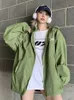 Trench-Coats Femme QWEEK Y2K Vert Veste Coupe-Vent Femme Surdimensionné Hip Hop Streetwear Noir Manteau À Capuche Imperméable Harajuku Techwear Survêtement 230331