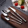 Dinnerware Sets 24 piece mirror matte stainless steel black gold silver tableware knife spoon fork tableware safety 230331