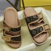 Mode Luxusdesignerin Herren- und Frauen Sandalen Pantoffeln Leder Double F Logo bedruckte Metallknöpfe 35-45