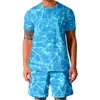 Men's Tracksuits 2022 Brand 3D Water ripple swimming pool Men's Round Neck T-shirt Suit Fashion Men's Women's T-shirt Shorts vest Sportswear 4XL W0322