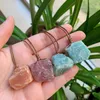 Irregular Ore Raw Mineral Natural Crystal Pendant Adjustable Rope Necklace Healing Amethyst Lapis Chakra Stone Pendulum Pink Crystal Collier