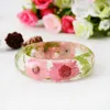 Bangle 2023 Handmade Resin Pink Dried Flower Green Leaf Bracelet Gift For Women Jewelry