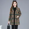 Kvinnors dike rockar Mors kläddräkt Plaid Woolen Jacket Autumn Winter Thicken Slim Long Sleeved Outwear Plus Size Size 5xl All Match Coat 230331