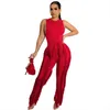 Womens Two Pant Piece Set Tassel Trousers Sleeveless Casual Suit Lace Summer Sexy