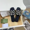 Woman Embroidered Fabric Slides Slippers Multicolor Embroidery Mules Womens Home Flip Flops Triangle logo Casual Sandals Summer Leather Flat Slide Rubber Sole