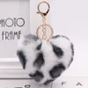 Artificial Rabbit Fur Pom-pom Keychain Leopard-print Pom-pom Keychain Lady Mobile Phone Bag Key Ring Love Pendant Decoration