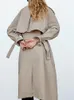 여자 트렌치 코트 가을 여성 레트로 영국 스타일의 옷깃 이중 브레스트 조절 가능한 벨트 허리 스트레이트 중간 윈드 브레이커 재킷 230331