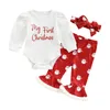 Одежда набор Citgeett осень рождественские детские детские пленки для девочек на сайте буквы с длинными рукавами припечатка Romper Santa Flare Bowknot 230331