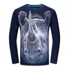 T-shirt da uomo 2023 Autunno EuropeanAmerican Uomo Casual Plus Size 3d Rhino Stampa T-shirt a maniche lunghe Allentato Top sportivo