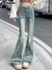 Jeans feminino cotvotee flare for women primavera 2023 com cintura alta vintage slim reto coreano moda casual comprimento completo 2303331