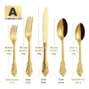 Dinnerware Sets 30pcs Royal Retro Gold Plated Stainless Steel Tableware Color Spoon Knife Set Black Rose Gold Tableware Service 230331