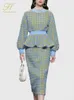 Tvådelklänning H Han Queen Winter Korean Woman Plaid 2 stycken Set Collision Sweatshirt Top Vintage Pencil kjol Simple Suit 230331