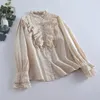 Women's Blouses Spring Sweet Lace Spliced Long Sleeve Shirt Women Single Breasted Tops Female WH0228-03