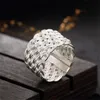 Anel de prata esterlina 925 original largo tricotado à mão vintage personalizado aberto dedo indicador masculino e feminino design de joias