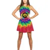 Casual Dresses Digital Oil Målning Abstract Women's Short Kirt Summer Cotton Crew Neck Fantasy Punk Tryckt ärmlös Tank Top Dress