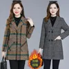 Kvinnors dike rockar Mors kläddräkt Plaid Woolen Jacket Autumn Winter Thicken Slim Long Sleeved Outwear Plus Size Size 5xl All Match Coat 230331