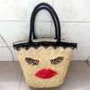 beach bags Bohemian designer bags Straw Woven Bag Woven Square Bag Leisure Holiday Lovely Red Lip One Shoulder Women's Bag 230318