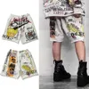 High Street Saint Michael Comic Cartoon Graffiti Pintado a mano Vintage Loose Relaxed Shorts Guard Pantalones